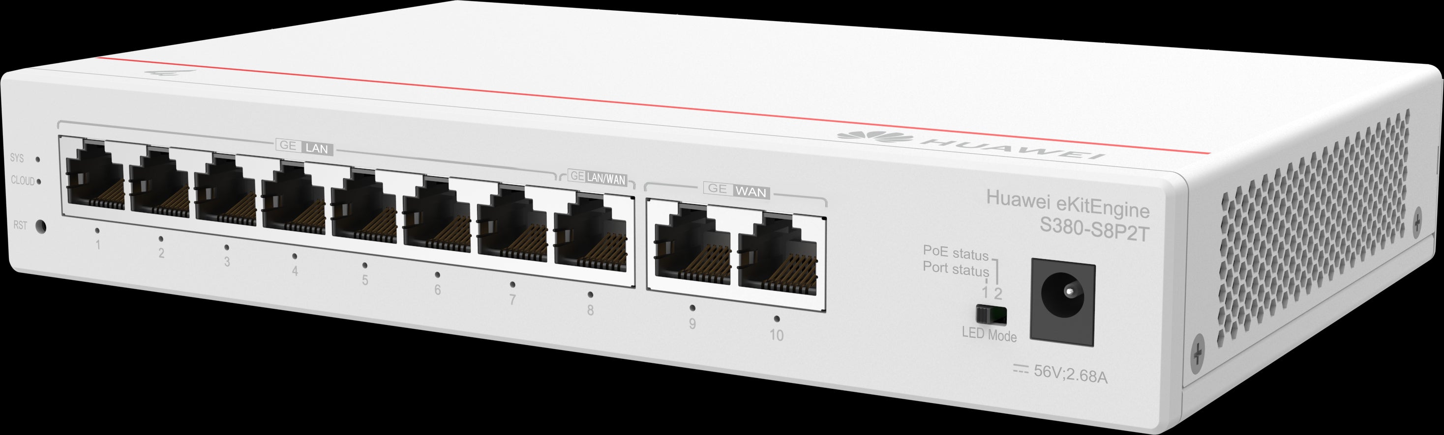 S380 S8P2T 2*GE WAN 8*GE LAN(PoE+ 124W) up to 350 users forwarding performance 2Gbps