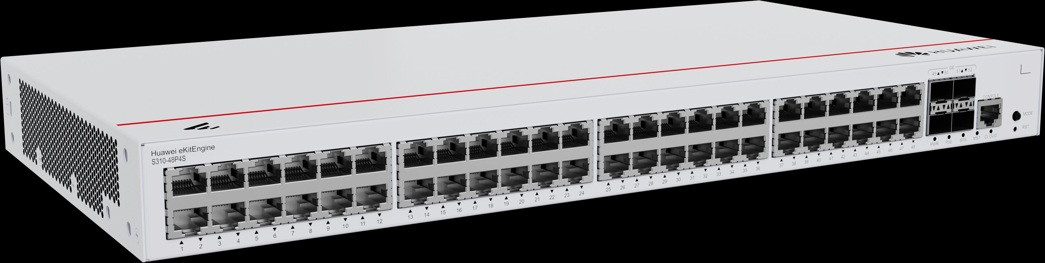 S310-48P4S 48*10/100/1000BASE-T ports(380W PoE+) 4*GE SFP ports built-in AC power