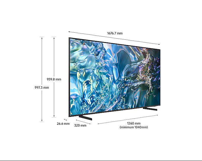 SAMSUNG SMART TV  75"  QLED  4K RESOLUTION  HDR ELITE  QUANTUM DOT TECHNOLOGY  Q ENGINE  Q CONTRAST  Q VIEWING ANGLE  ULTRA CLEAN VIEW  MICRO DIMMING  TIZEN OS  BLUETOOTH  WI-FI  HDMI x4  USB x3  VOICE CONTROL  SMART REMOTE  ONE CONNECT BOX  SLIM DESIGN