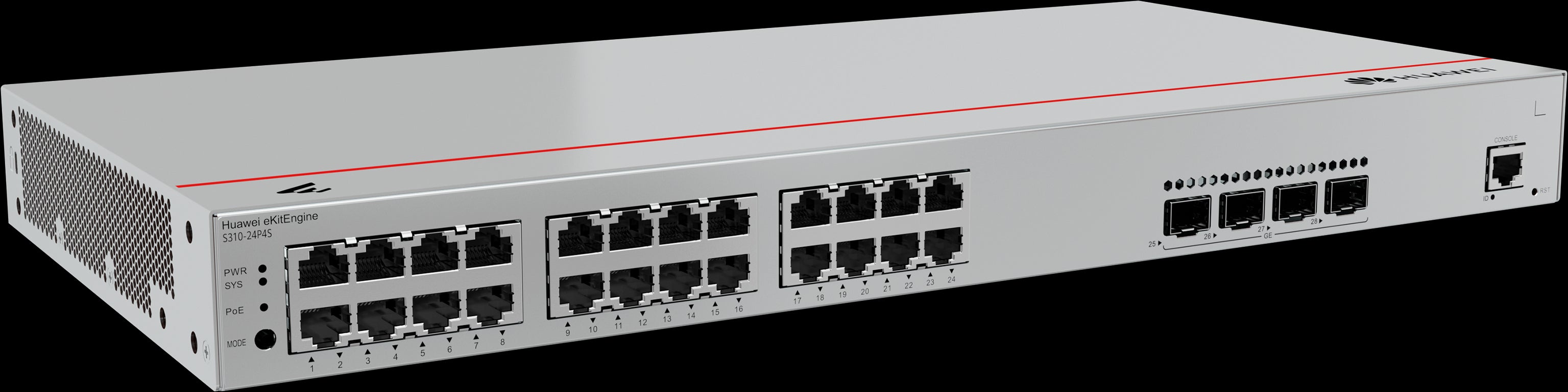 S310 24P4S L2+ (static route) 24*10/100/1000BASE-T ports 4*GE SFP ports POE+(370W)