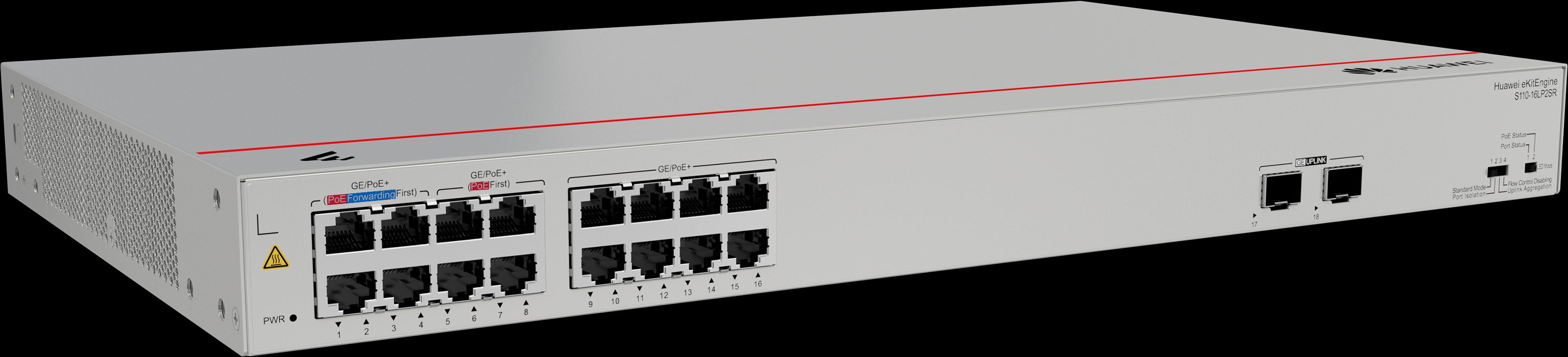 S110-16LP2SR 16*10/100/1000BASE-T ports 2*GE SFP ports PoE+ AC power