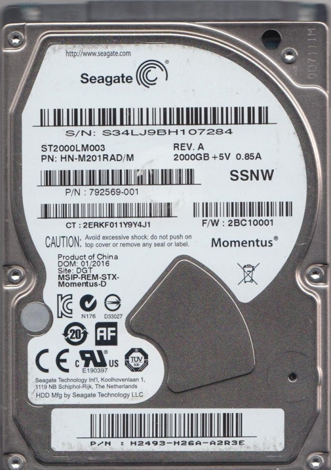 2TB Seagate, 5400RPM, 32MB, SATA-6Gbps, 2.5" Laptop HDD