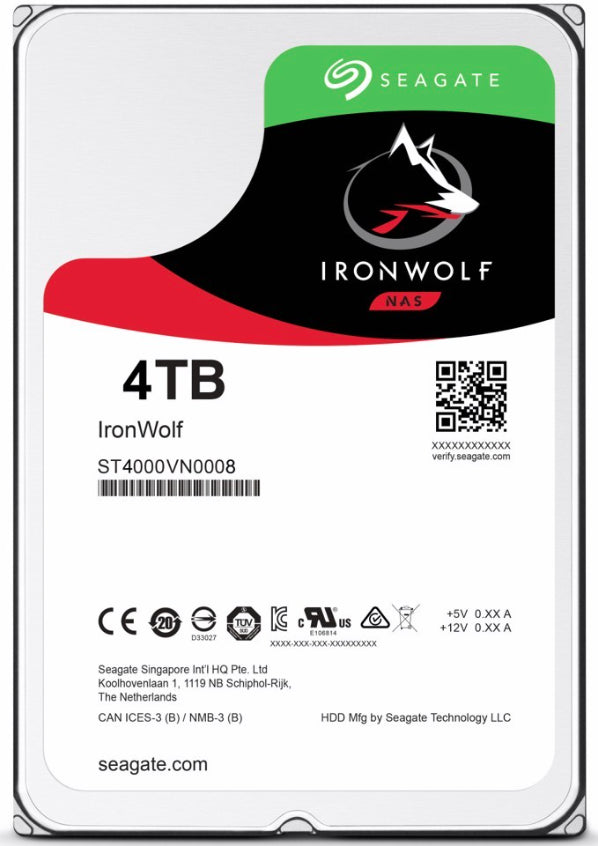 4TB Seagate IronWolf, 3.5", SATA, 5900RPM, 64MB Cache, Internal NAS HDD