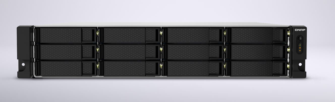 QNAP 12-Bay NAS Rackmount Solution, AL324 quad-core (1.7 GHz), NAS Rackmount, 250W Redundant PSU Included, 4GB DDR4 UDIMM RAM (Upgradeable to 16GB), 12Bay SATA Interface, 2x 10GbE SFP+, 2x 2.5GbE, 1x PCIe Gen2 x2 Slot