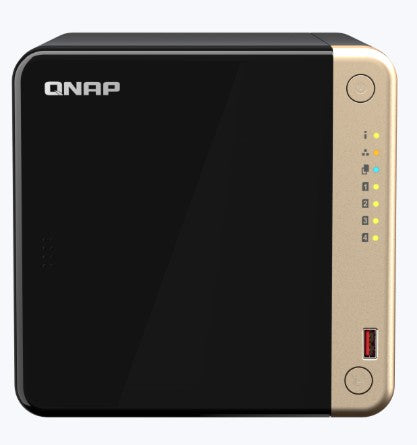4-Bay QNAP desktop NAS, Intel® Celeron® N5105/N5095 quad-core, 8 GB onboard not expandable, 4 x 3.5"/2.5" SATA 6Gb/s drive bays, 2 x M.2 2280 PCIe Gen 3 x1 slots, 2 x 2.5GbE, 1 x HDMI 2.0, 1 x PCIe Gen3 x2 slot, 2 x USB 3.2 Gen 2 Type-A + 2 x USB 2.0
