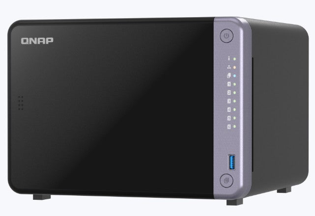 QNAP 6-Bay Desktop NAS | AL524 2.0GHz 4-Core | 4GB DDR4 RAM (Max Upgrade to 16GB) | 2x 10GbE SFP+ | 2x 2.5GbE | 1x PCIe Gen3 | 2x USB 3.2 Gen1 Desktop Solution - TS-632X-4G