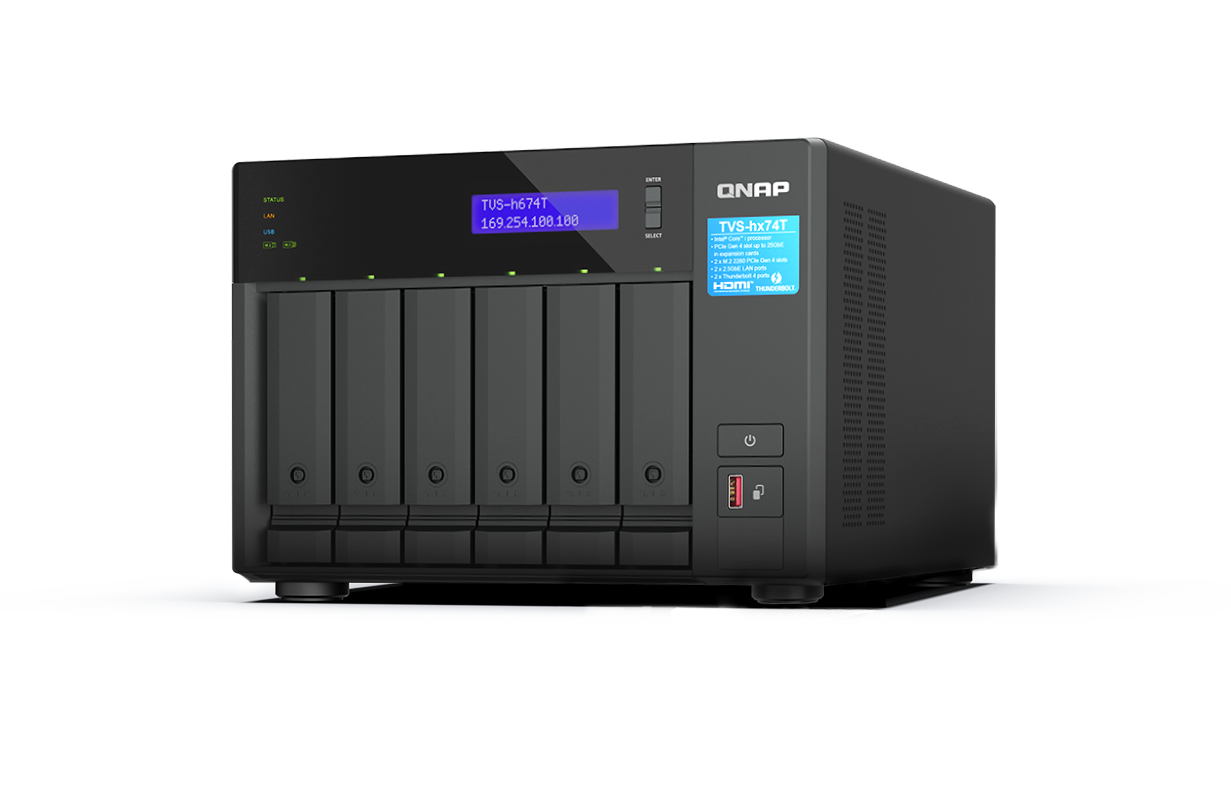 6-bay QNAP QuTS hero NAS, Intel® Core™ i5-12400 6-core/12-thread, up to 4.6GHz, 32GB SO-DIMM  DDR4(max.64GB), 6 x 2.5"/3.5" SATA HDD/SSD, 2 x 2.5GbE, 2x M.2 PCIe Gen4 x4 slots, 2 x Thunderbolt 4, PCIe Gen4 slots, HDMI 1.4b, 350W PSU