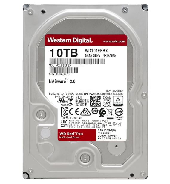 10TB WD Red Plus, NAS Internal Hard Drive , SATA 6Gb/s, 3.5'' LFF HDD