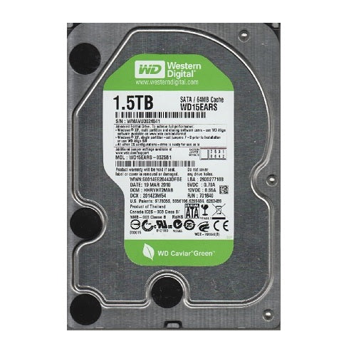 1.5TB WD Caviar Green 3.5" SATA 7200rpm 64MB 