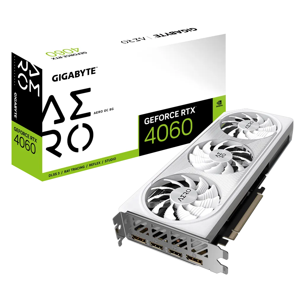 GIGABYTE AERO GeForce RTX 4060 OC 8G, GeForce RTX 4060, 8 GB, GDDR6, 128 bit, 7680 x 4320 pixels, PCI Express 4.0