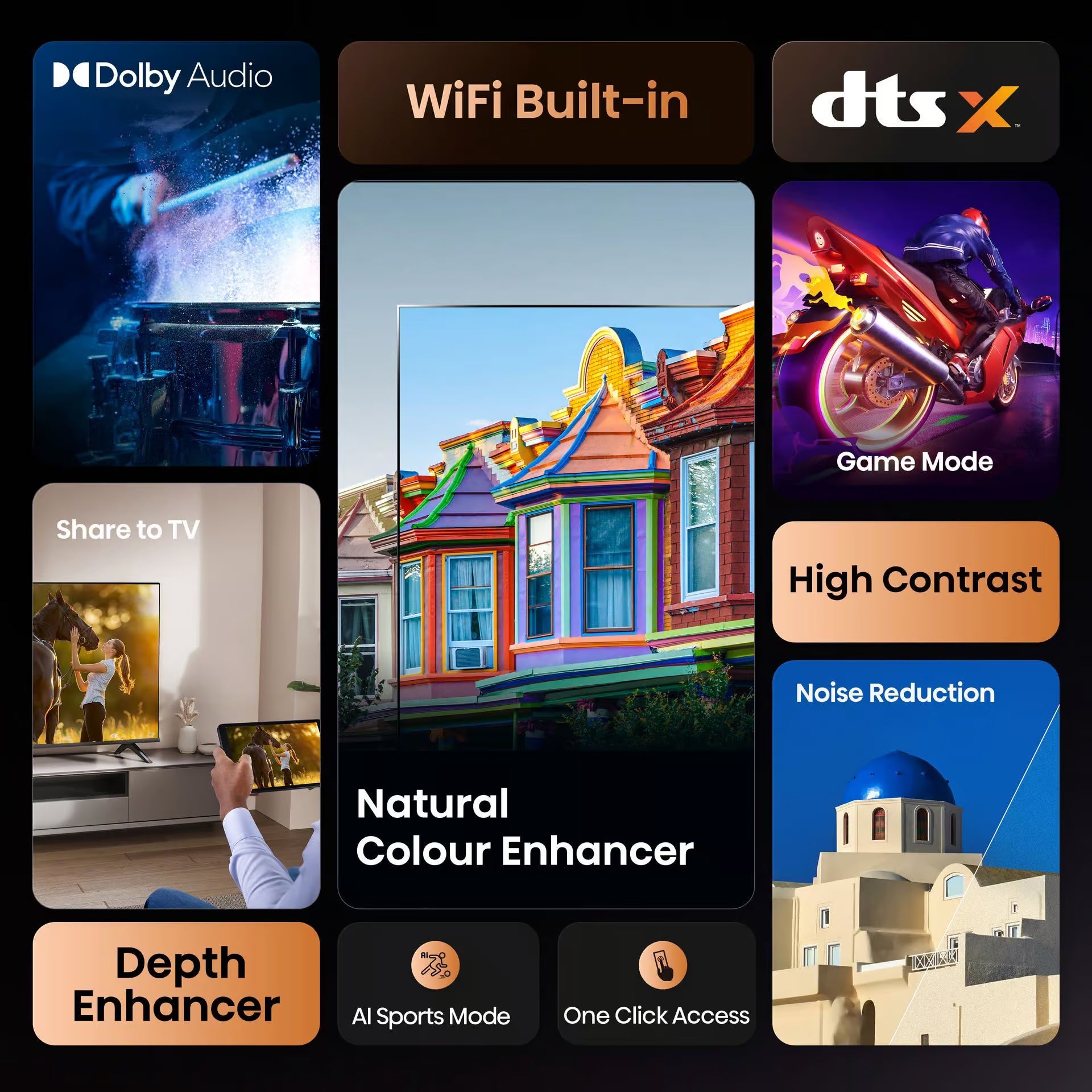 HISENSE LEDN40A4Q FHD 60hz SMART TV; Game Mode; Natural Colour Enhancer; Dolby Audio; Share to TV; Noise Reduction