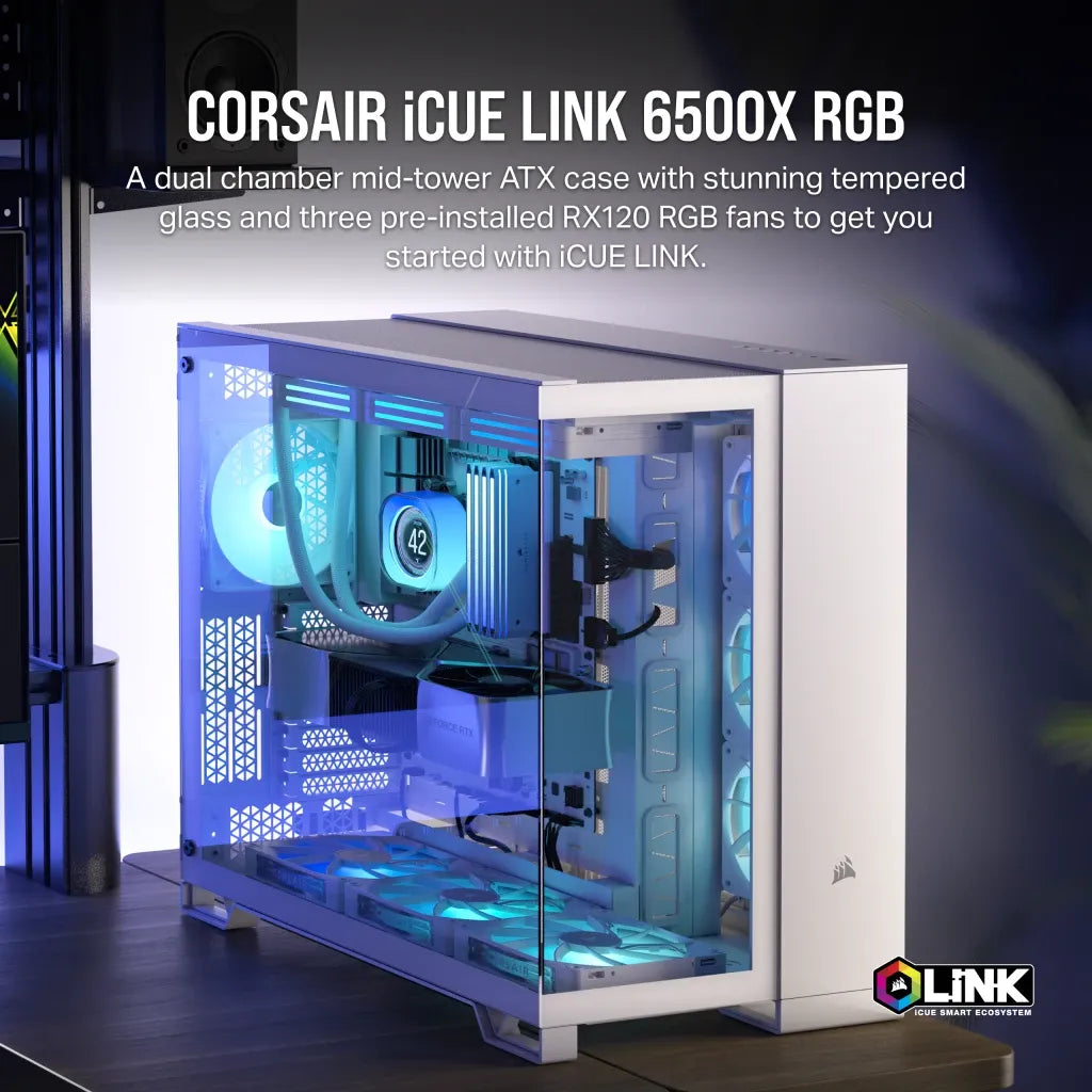 Corsair iCUE LINK 6500X RGB, Midi Tower, PC, White, ATX, 120,140,240,280,360 mm, 2.5,3.5"