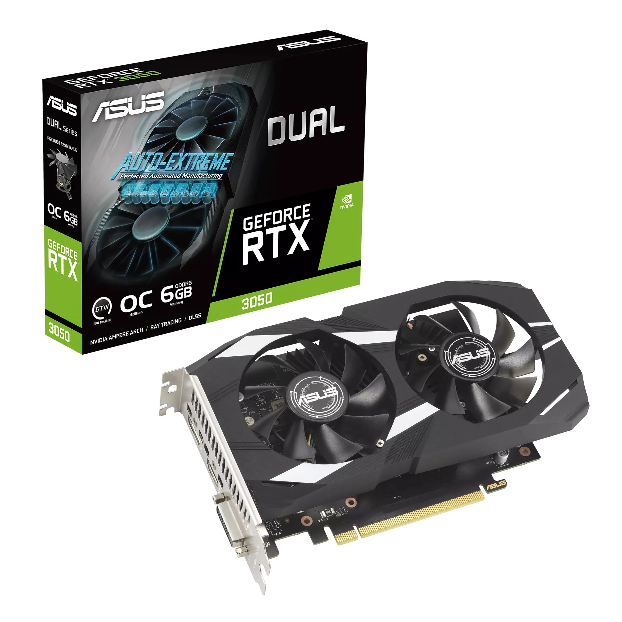 ASUS Dual -RTX3050-O6G, GeForce RTX 3050, 6 GB, GDDR6, 96 bit, 7680 x 4320 pixels, PCI Express 4.0