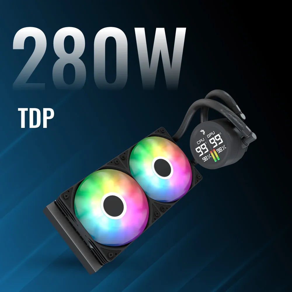 Aerocol Abyss L240 White with digital display - 240mm ARGB Liquid Cooler - Intel LGA1851/LGA1700   - AMD AM4/AM5. .