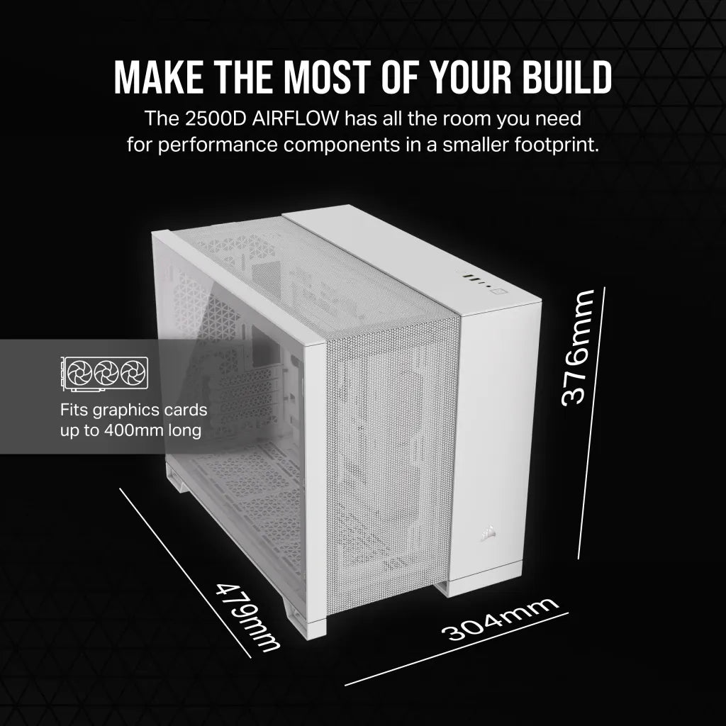 Corsair 2500D AIRFLOW, Midi Tower, PC, White, ATX, 18 cm, 40 cm