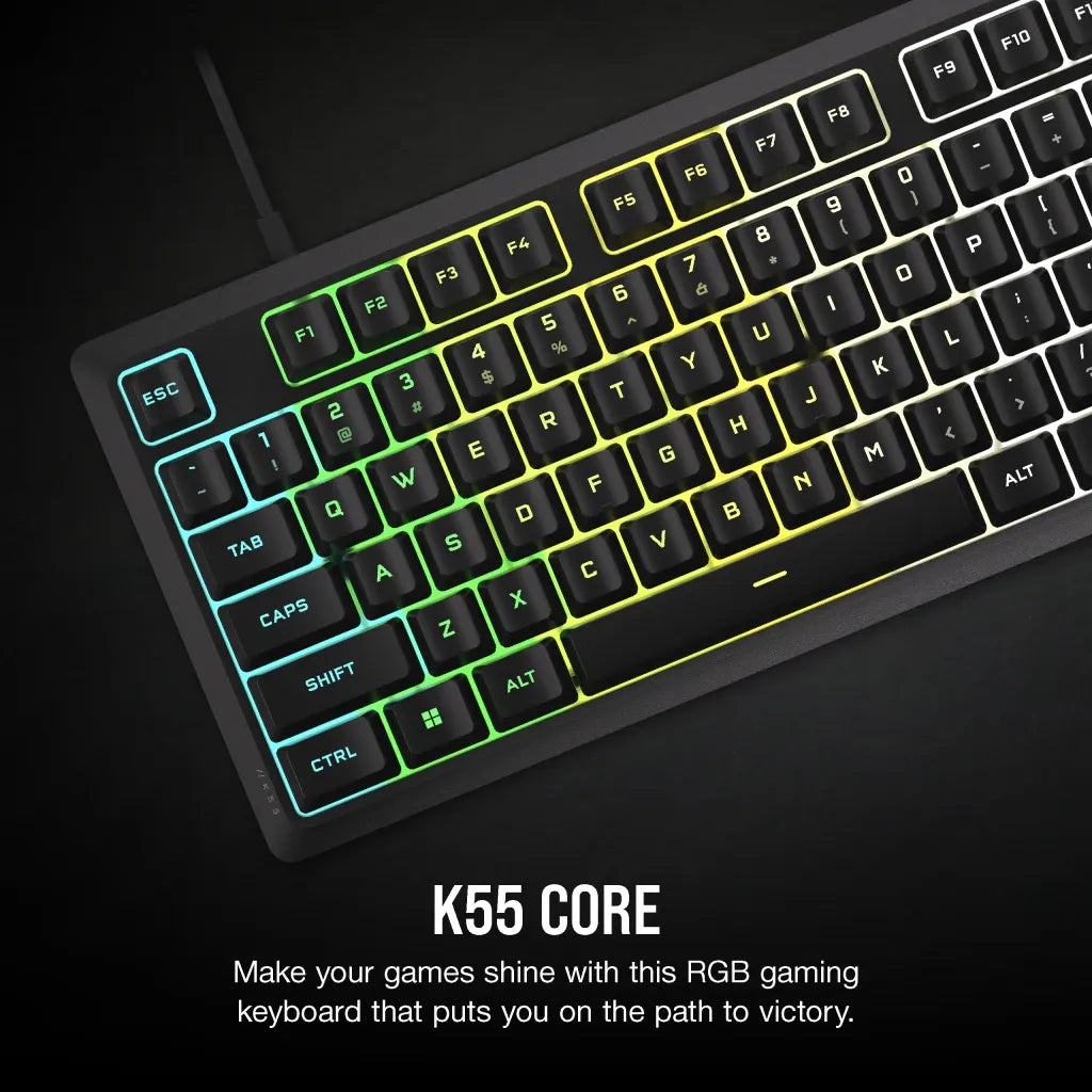 Corsair K55 CORE RGB, Wired, USB, Mechanical, QWERTY, RGB LED, Black