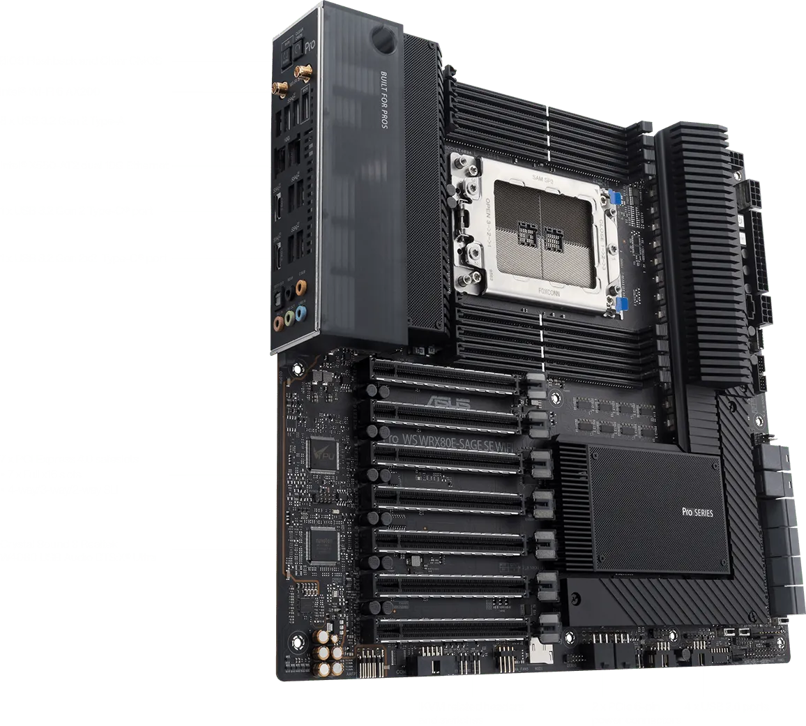 ASUS WRX80E-SAGE SE WIFI, AMD, Socket SP3, AMD Ryzen Threadripper Pro 3rd Gen, DDR4-SDRAM, 2048 GB, DIMM