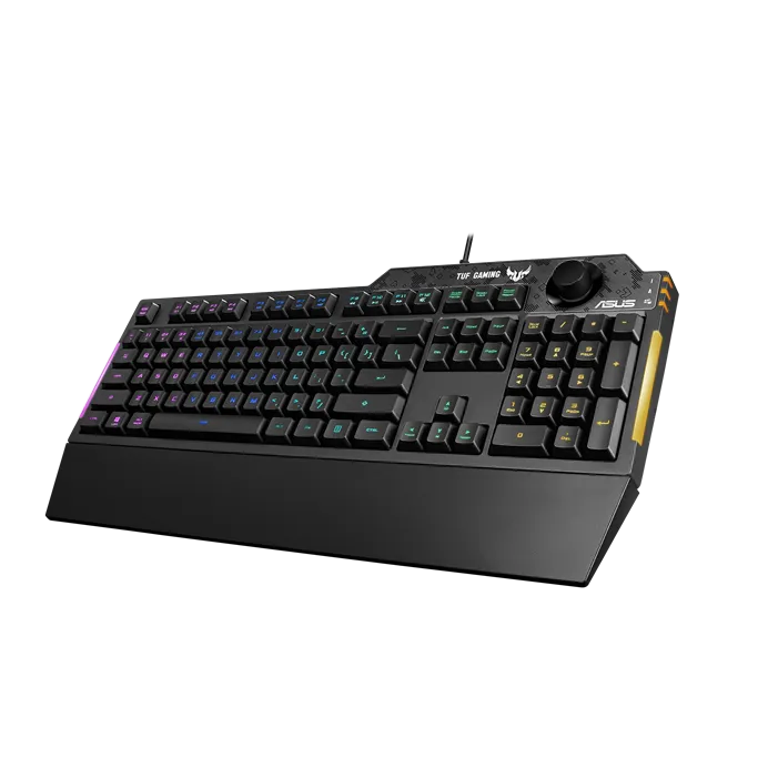 ASUS TUF Gaming K1 RGB keyboard with dedicated volume knob;