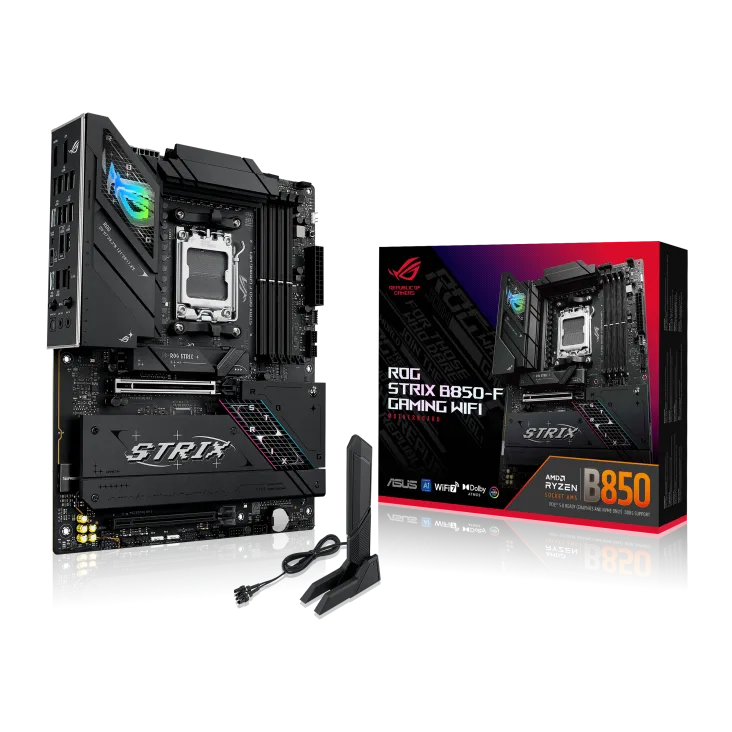 ASUS ROG STRIX B850-F GAMING WIFI, AMD, Socket AM5, AMD Ryzen 7000 Series, AMD Ryzen 8000 Series, AMD Ryzen 9000 Series, Socket AM5, DDR5-SDRAM, 192 GB