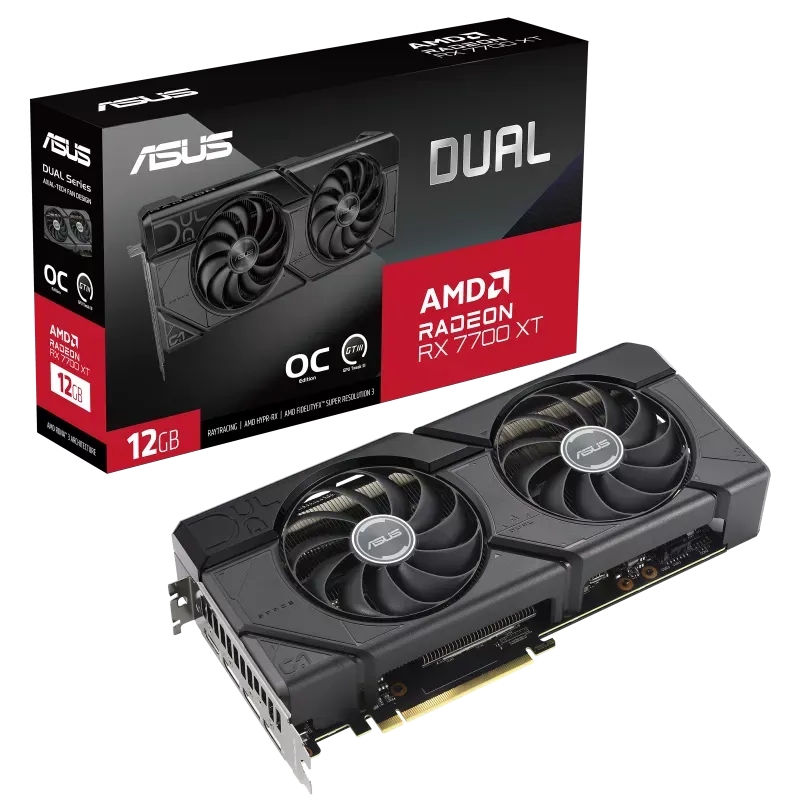 ASUS Dual -RX7700XT-O12G, Radeon RX 7700 XT, 12 GB, GDDR6, 192 bit, 7680 x 4320 pixels, PCI Express 4.0