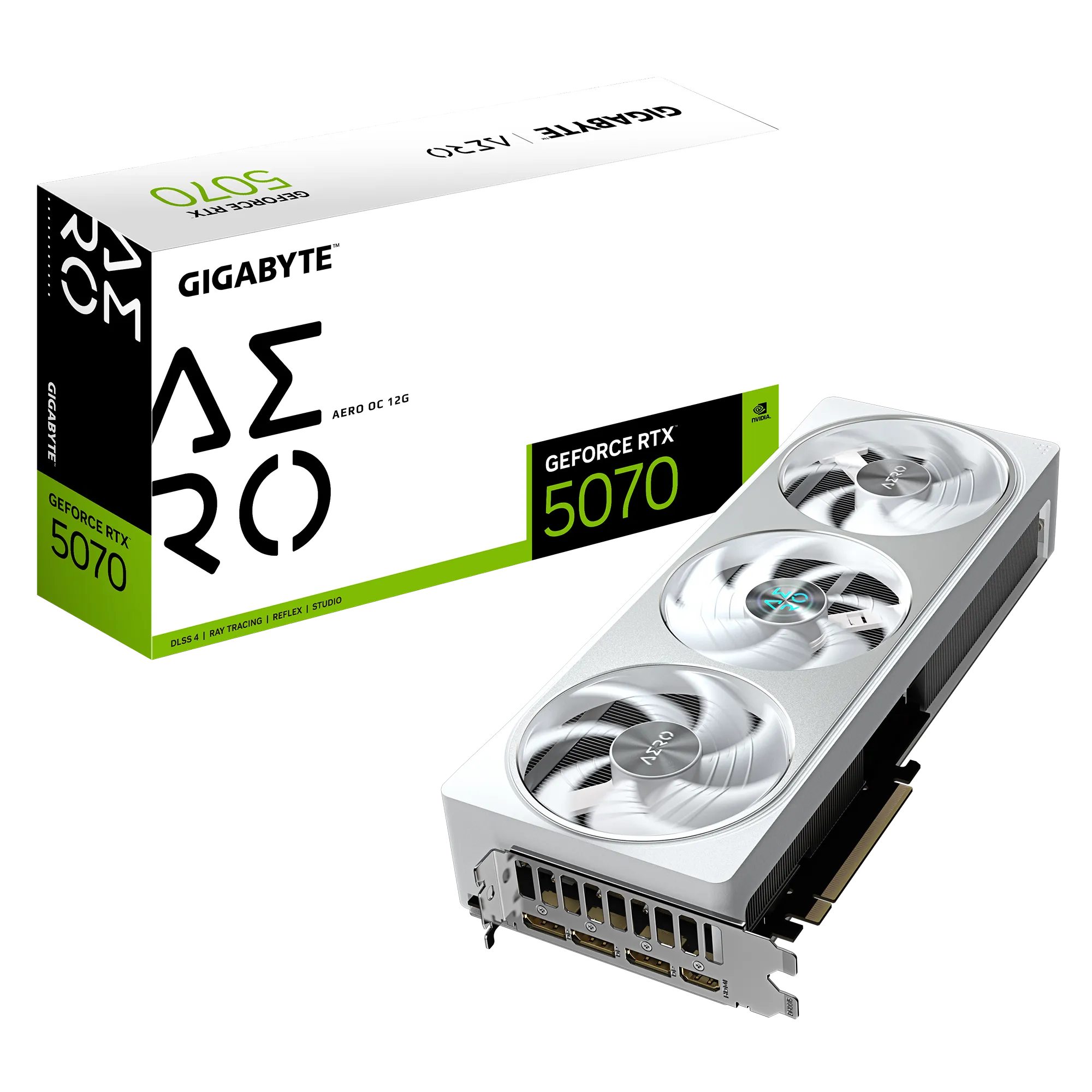 GIGABYTE GeForce RTX 5070 AERO OC 12G Graphics Card - 12GB GDDR7, 192bit, PCI-E 5.0, 2625 MHz Core Clock, 3 x DP 2.1a, 1 x HDMI 2.1b, NVIDIA DLSS 4, GV-N5070AERO OC-12GD, GeForce RTX 5070, 12 GB, GDDR7, 192 bit, 7680 x 4320 pixels, PCI Express x16 5.0