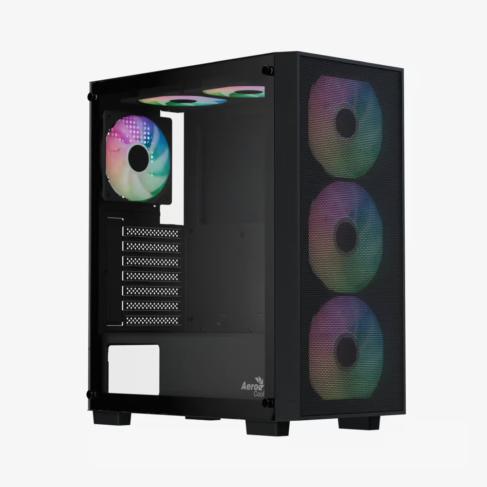 Aerocool B509A Black Mid tower case - Includes 120mm ARGB Fan x 6 - ATX - 5x 2.5'' or 3x3.5'' - 360mm Radiator.