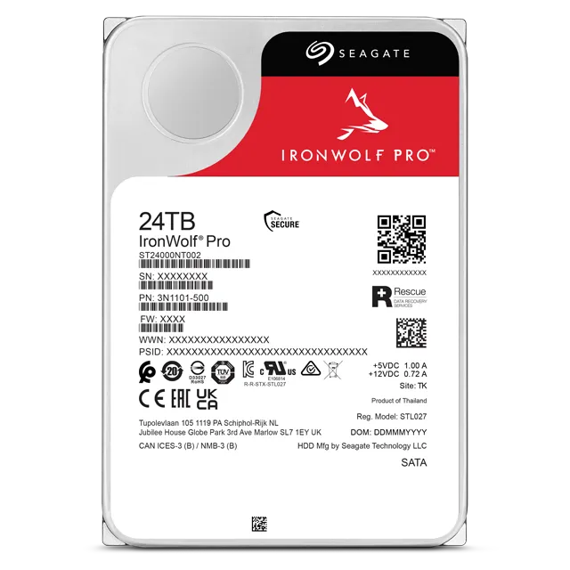 Seagate IronWolf Pro ST24000NT002, 24 TB, 7200 RPM, 512 MB, 3.5", Serial ATA III