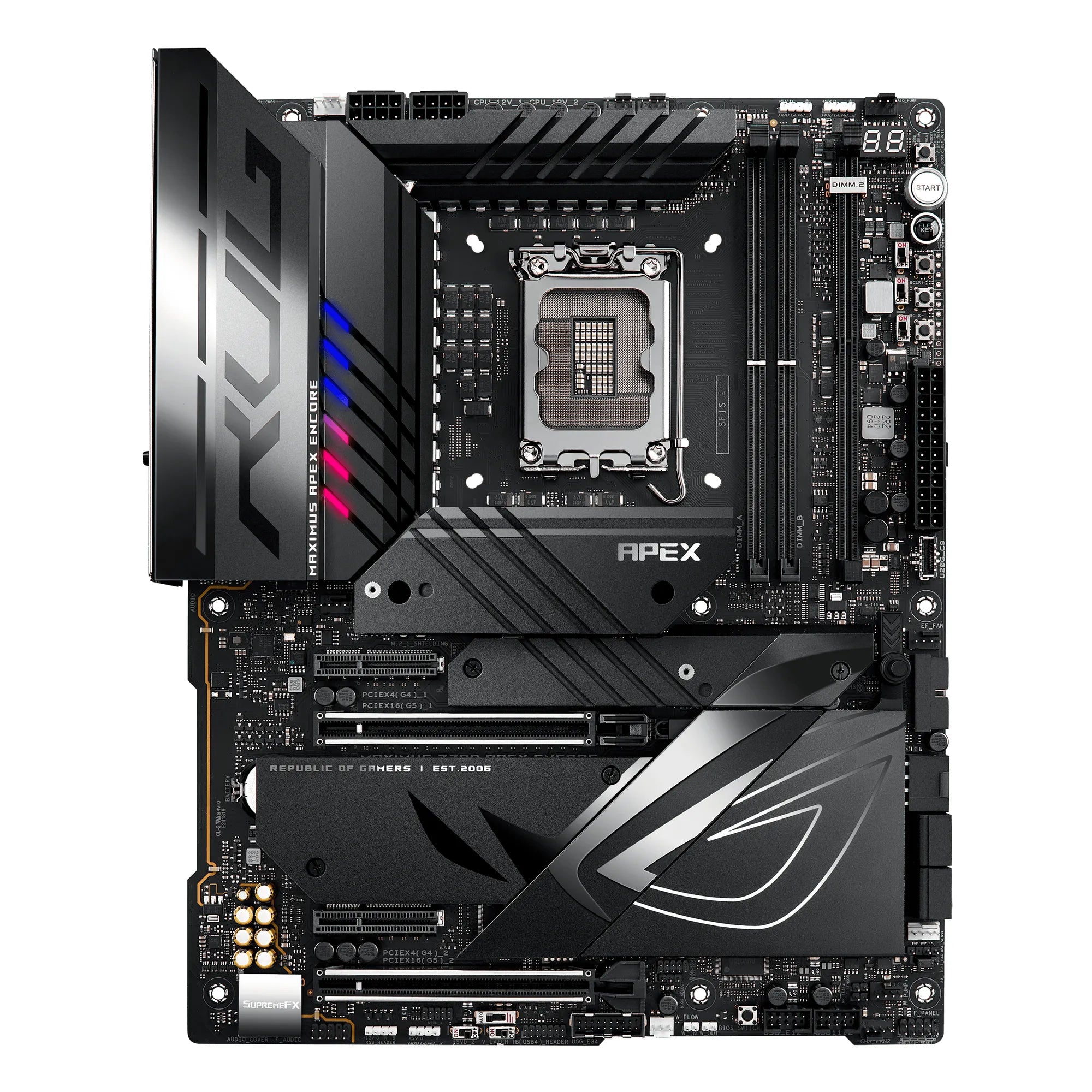 ASUS ROG MAXIMUS Z790 APEX ENCORE, Intel, LGA 1700, Intel® Celeron®, Intel® Core™ i3, Intel® Core™ i5, Intel® Core™ i7, Intel® Core™ i9,..., DDR5-SDRAM, 96 GB, DIMM