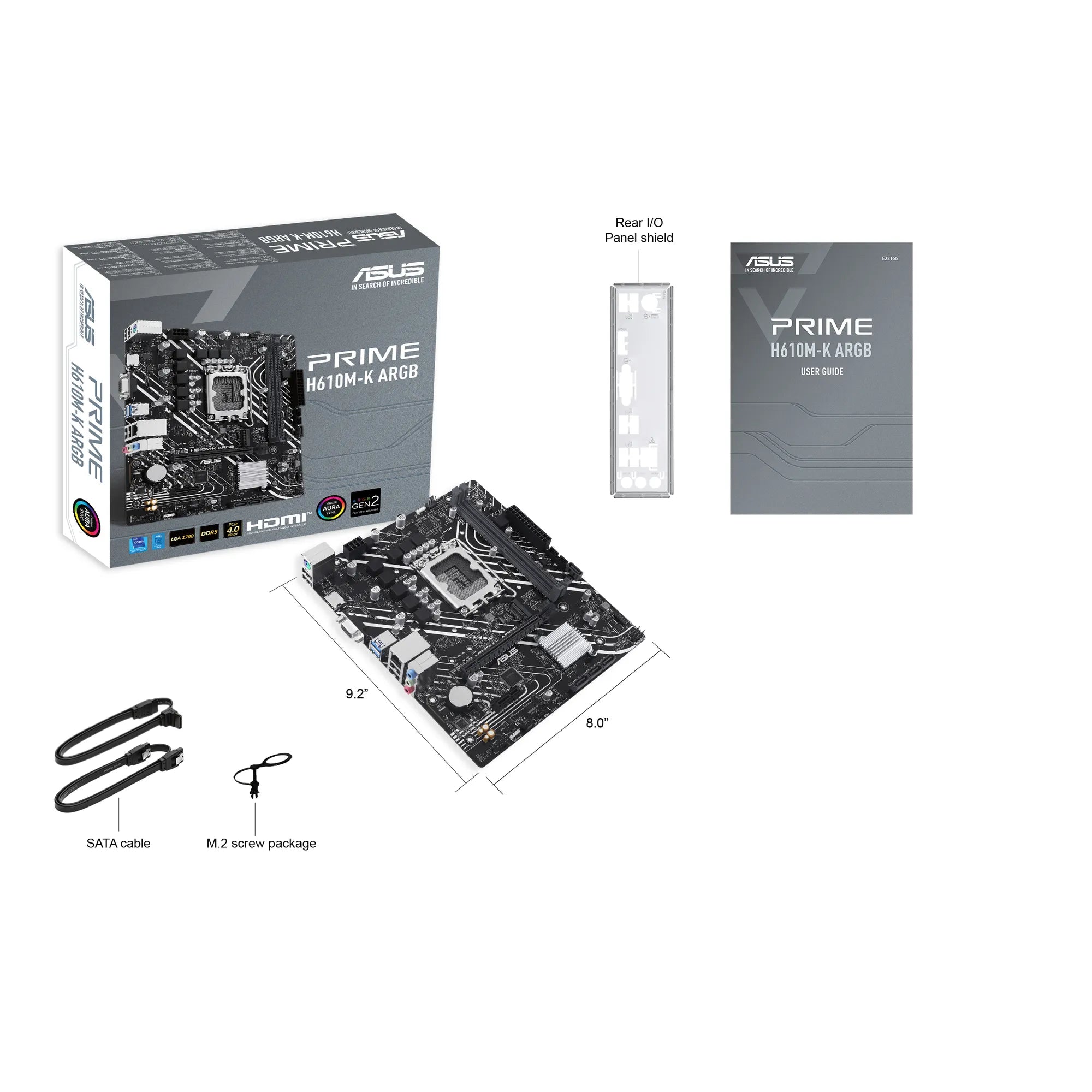 ASUS PRIME H610M-K ARGB, Intel, LGA 1700, Intel® Celeron®, Intel® Core™ i3, Intel® Core™ i5, Intel® Core™ i7, Intel® Core™ i9,..., DDR5-SDRAM, 96 GB, DIMM