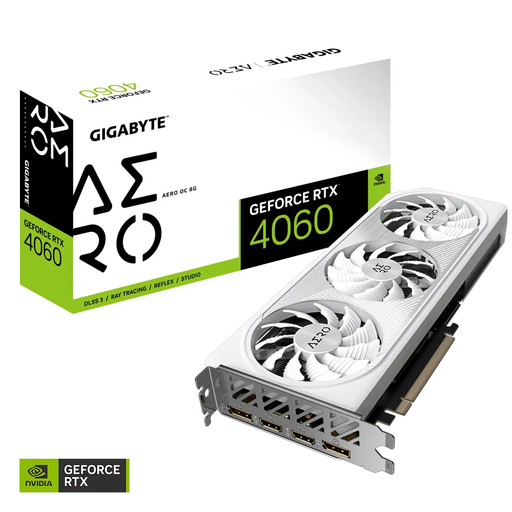 GIGABYTE AERO GeForce RTX 4060 OC 8G, GeForce RTX 4060, 8 GB, GDDR6, 128 bit, 7680 x 4320 pixels, PCI Express 4.0