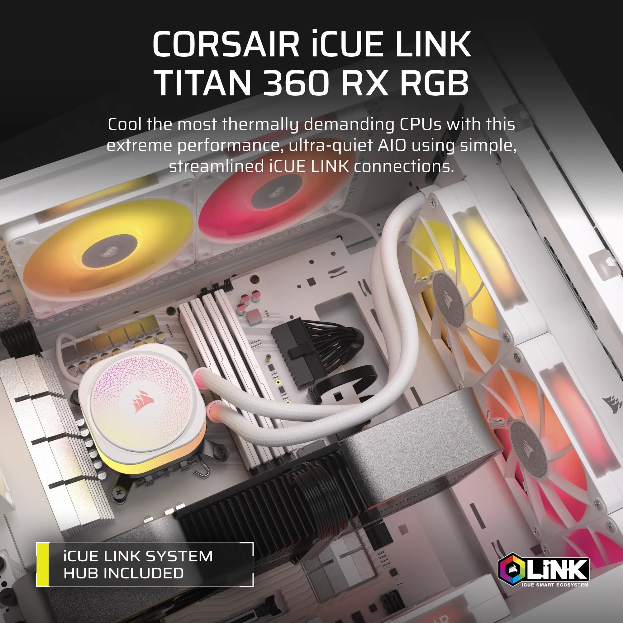 Corsair iCUE LINK TITAN RX RGB, All-in-one liquid cooler, 12 cm, 300 RPM, 2100 RPM, White