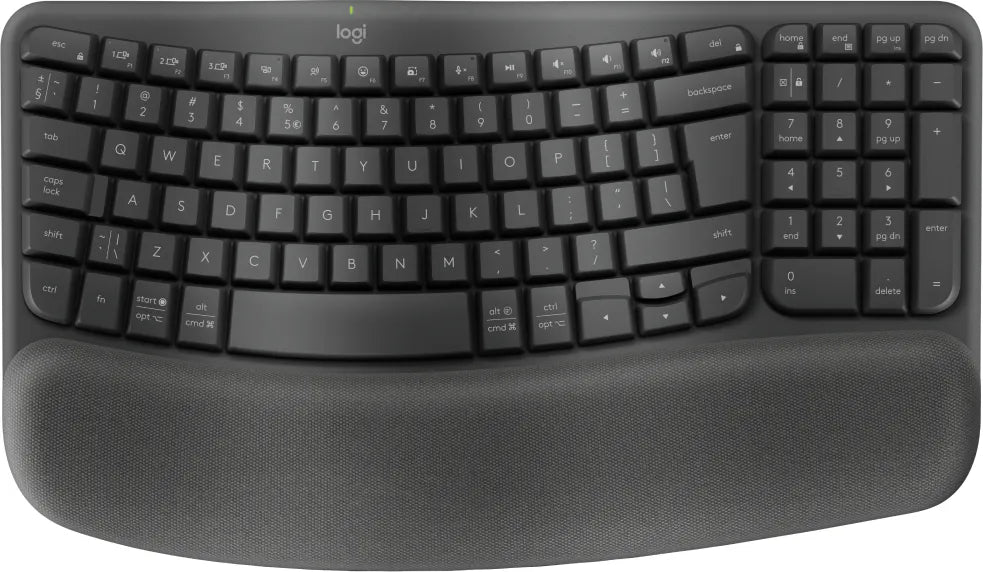 Logitech Wave Keys, Full-size (100%), RF Wireless + Bluetooth, Membrane, QWERTY, Graphite