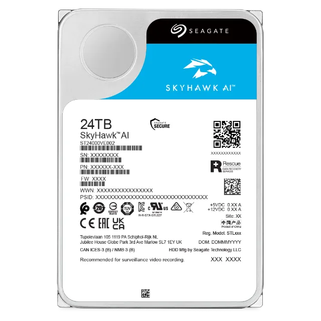 Seagate SkyHawk AI, 24 TB, 7200 RPM, 256 MB, 3.5", Serial ATA III