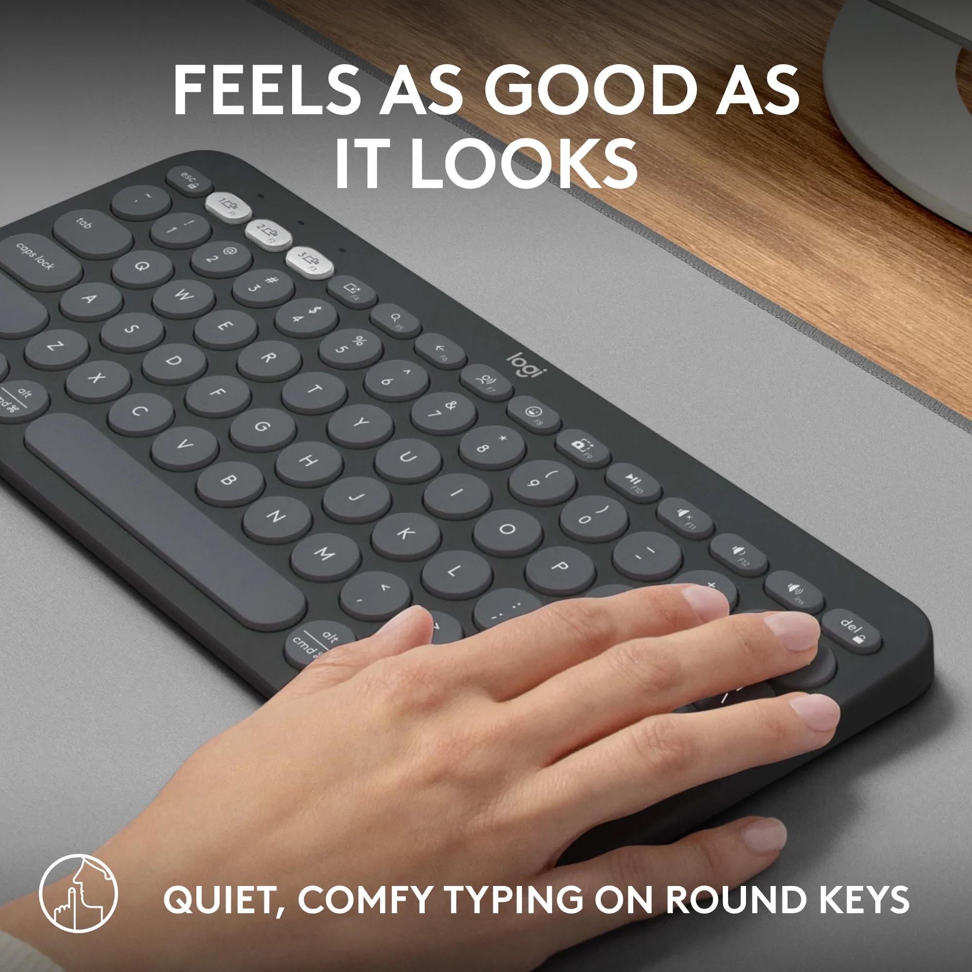 Logitech Pebble Keys 2 K380s, Mini, Wireless, RF Wireless + Bluetooth, Scissor key switch, QWERTY, Graphite