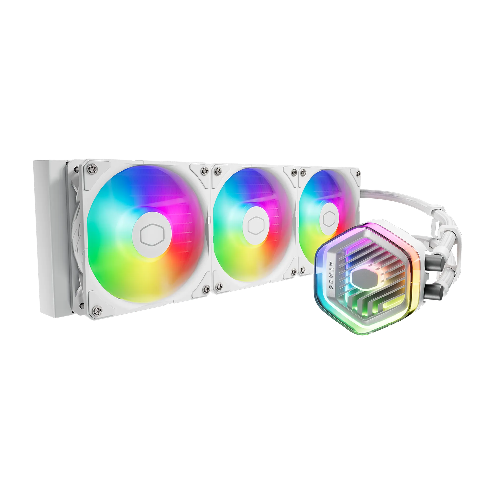 Cooler Master MasterLiquid 360 ATMOS White, Liquid cooling kit, 12 cm, 2500 RPM, 27.2 dB, 70.7 cfm, 120 m³/h