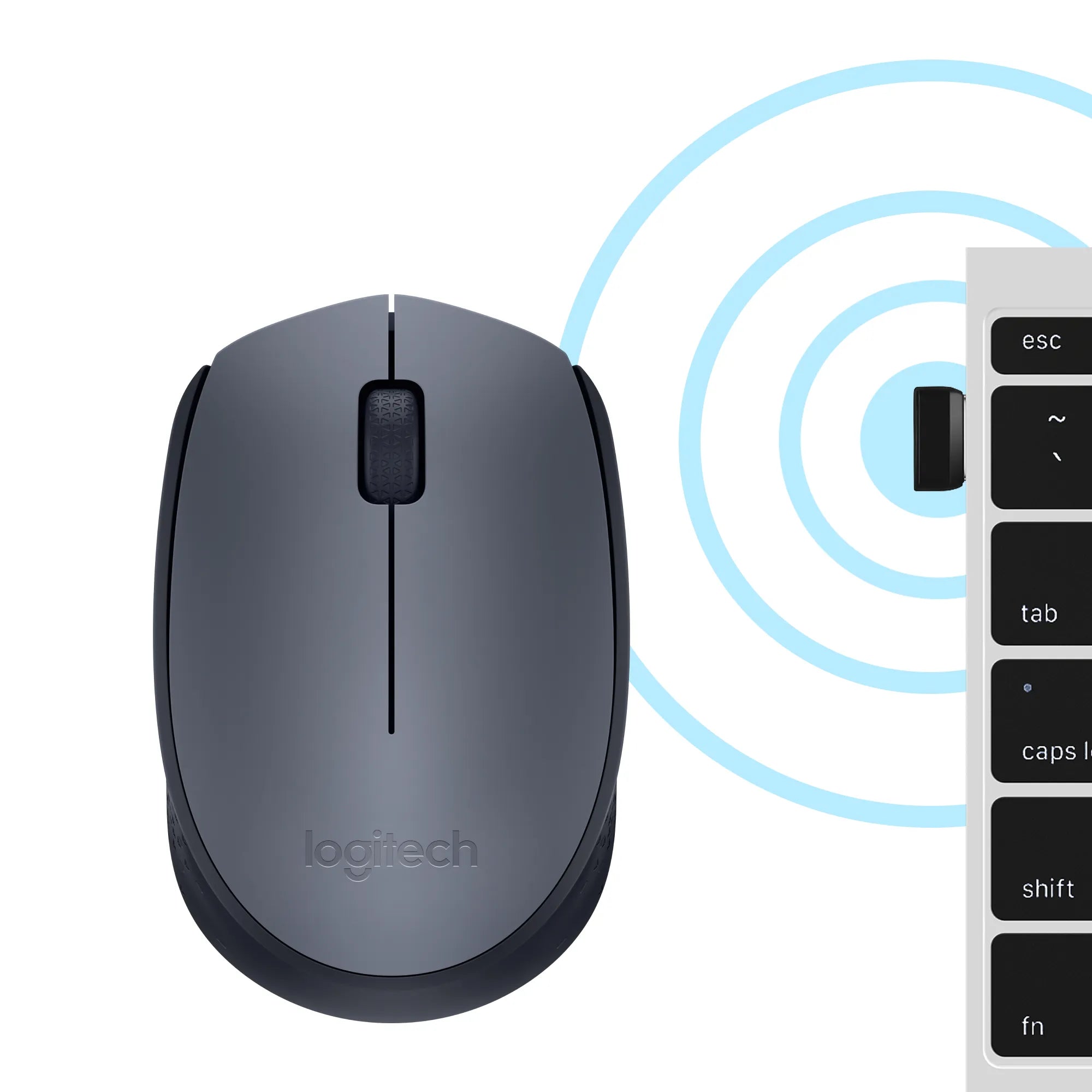 Logitech M170 Wireless Mouse, Ambidextrous, Optical, RF Wireless, 1000 DPI, Grey