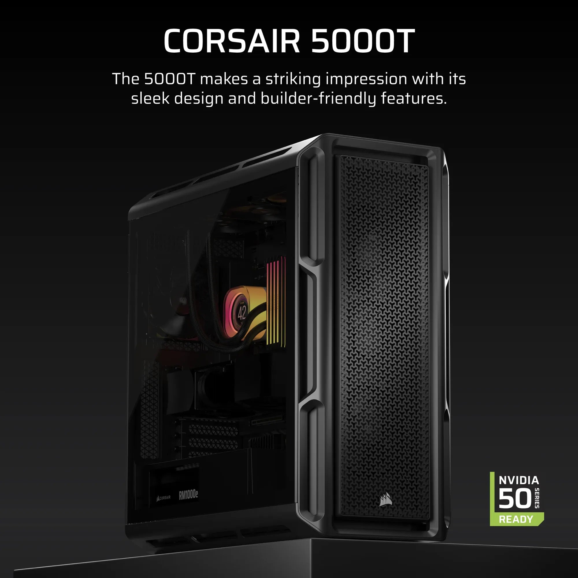 Corsair 5000T, Midi Tower, PC, Black, ATX, EATX, micro ATX, Mini-ITX, Plastic, Steel, Tempered glass, Gaming