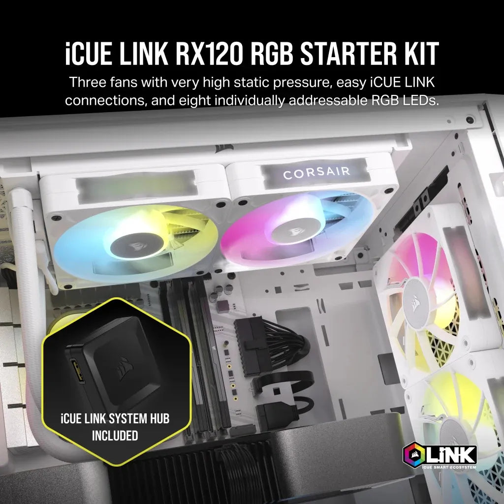Corsair iCUE LINK RX120 RGB, Fan, 12 cm, 400 RPM, 2100 RPM, 36 dB, 73.5 cfm