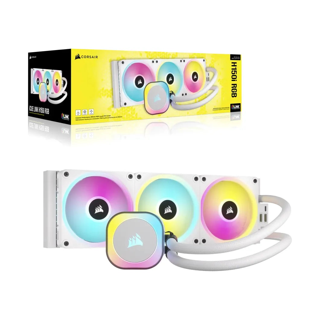 CORSAIR iCUE LINK H150i RGB Liquid CPU Cooler - QX120 RGB Fans - White - 360mm Radiator - Fits Intel® LGA 1700; AMD® AM5 - Hub I