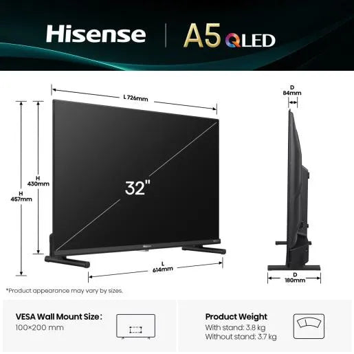Hisense 32A5Q, 81.3 cm (32"), 1920 x 1080 pixels, QLED, Smart TV, Wi-Fi, Black
