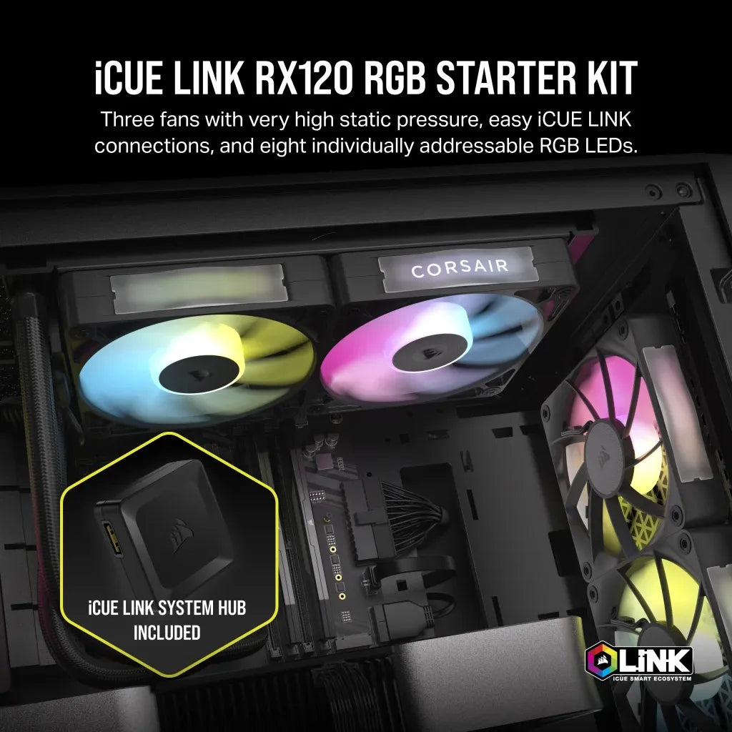 Corsair iCUE LINK RX120 RGB, Fan, 12 cm, 400 RPM, 2100 RPM, 36 dB, 73.5 cfm