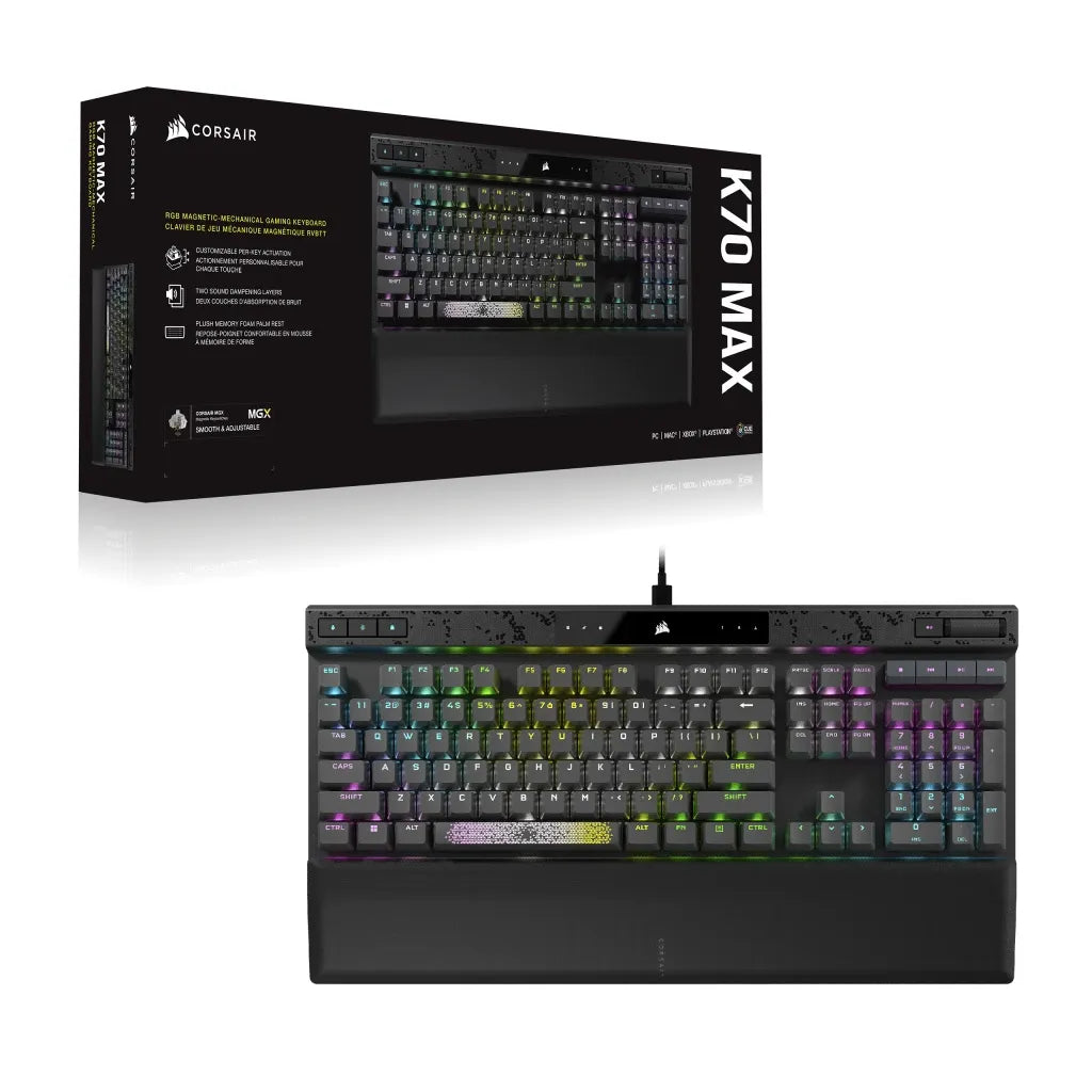 Corsair K70 MAX, Full-size (100%), USB, RGB LED, Black