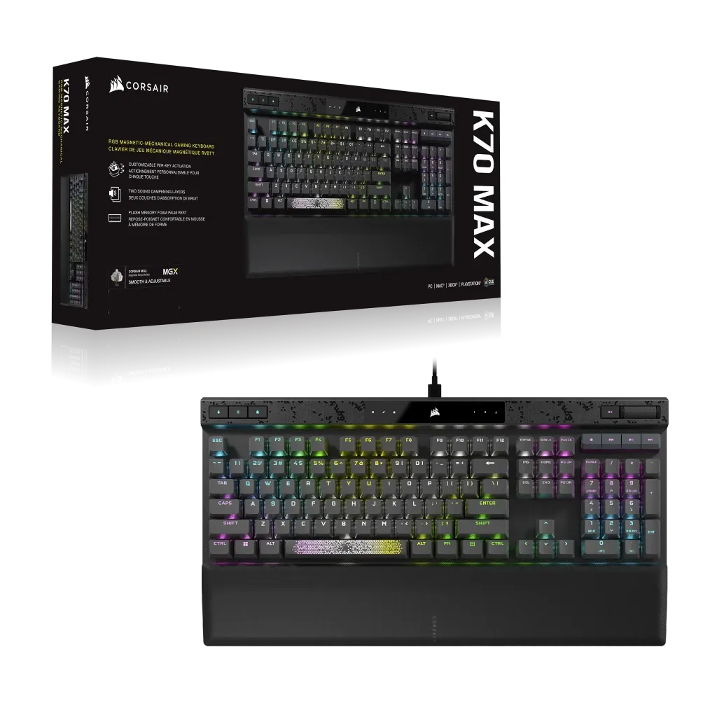 Corsair K70 MAX, Full-size (100%), Wired, USB, RGB LED, Black