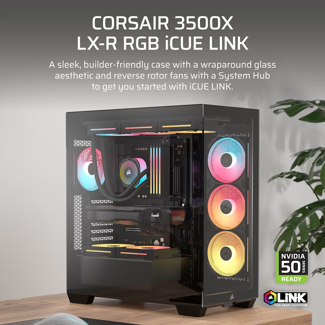 3500X LX-R RGB iCUE LINK Tempered Glass Mid-Tower PC Case; 3x Fans included; 2x 2.5'' ; 2x 3.5''; Black