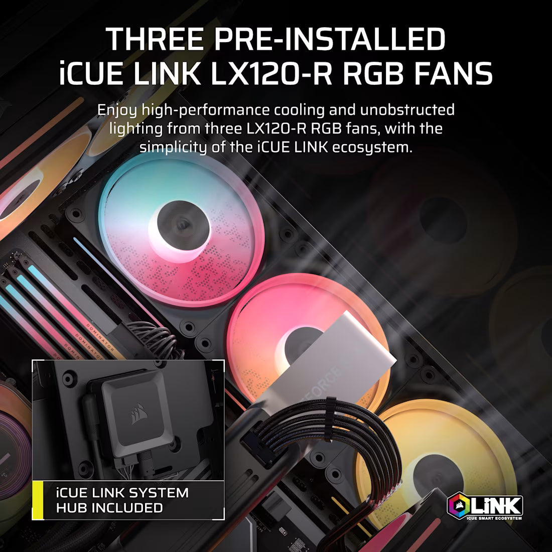 3500X LX-R RGB iCUE LINK Tempered Glass Mid-Tower PC Case; 3x Fans included; 2x 2.5'' ; 2x 3.5''; Black