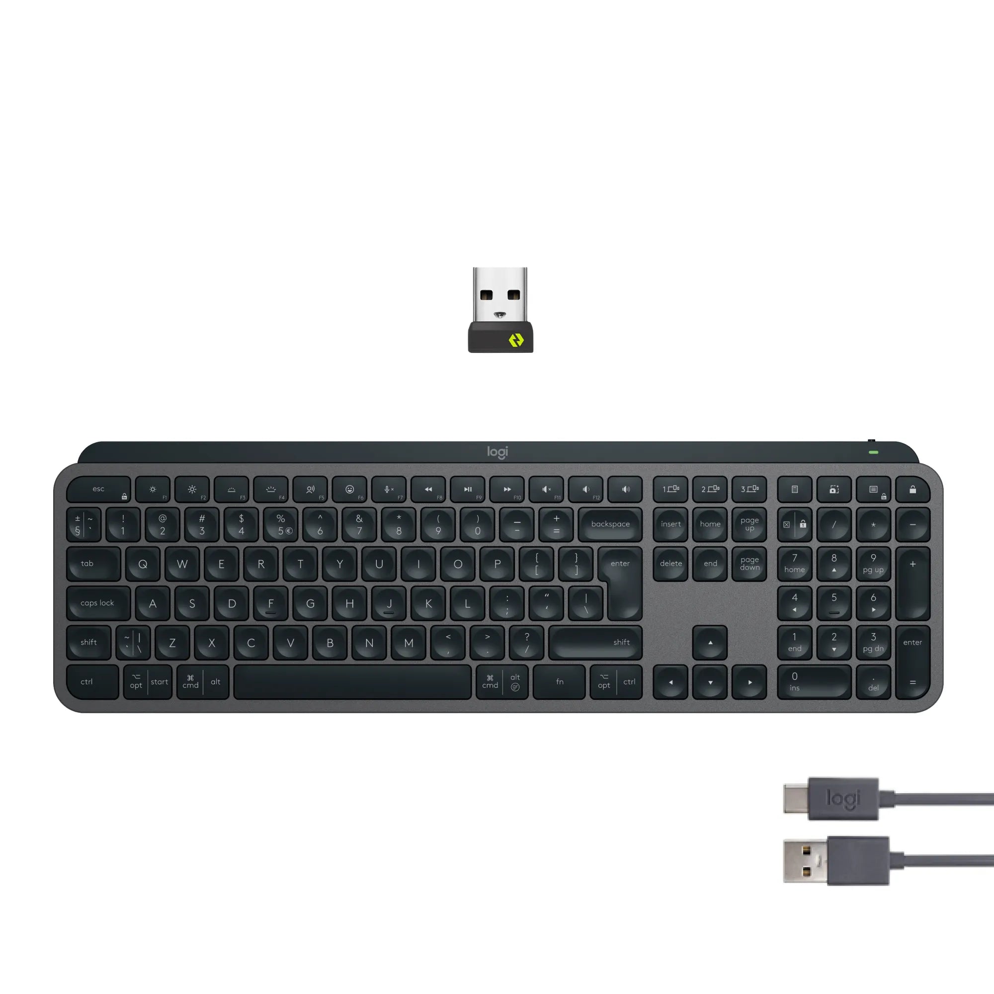 Logitech MX Keys S, Wireless, RF Wireless + Bluetooth, Scissor key switch, QWERTY, LED, Graphite