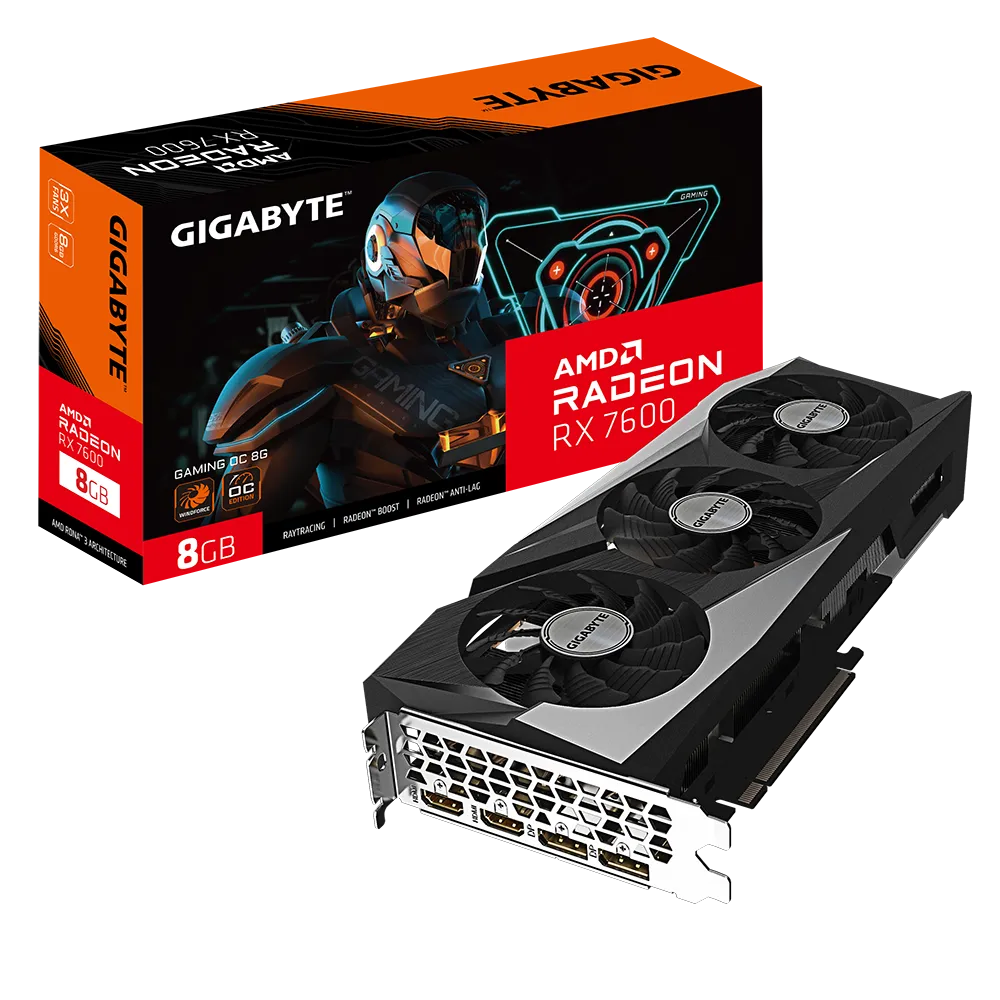 GIGABYTE GAMING Radeon RX 7600 OC 8G, Radeon RX 7600, 8 GB, GDDR6, 128 bit, 7680 x 4320 pixels, PCI Express 4.0