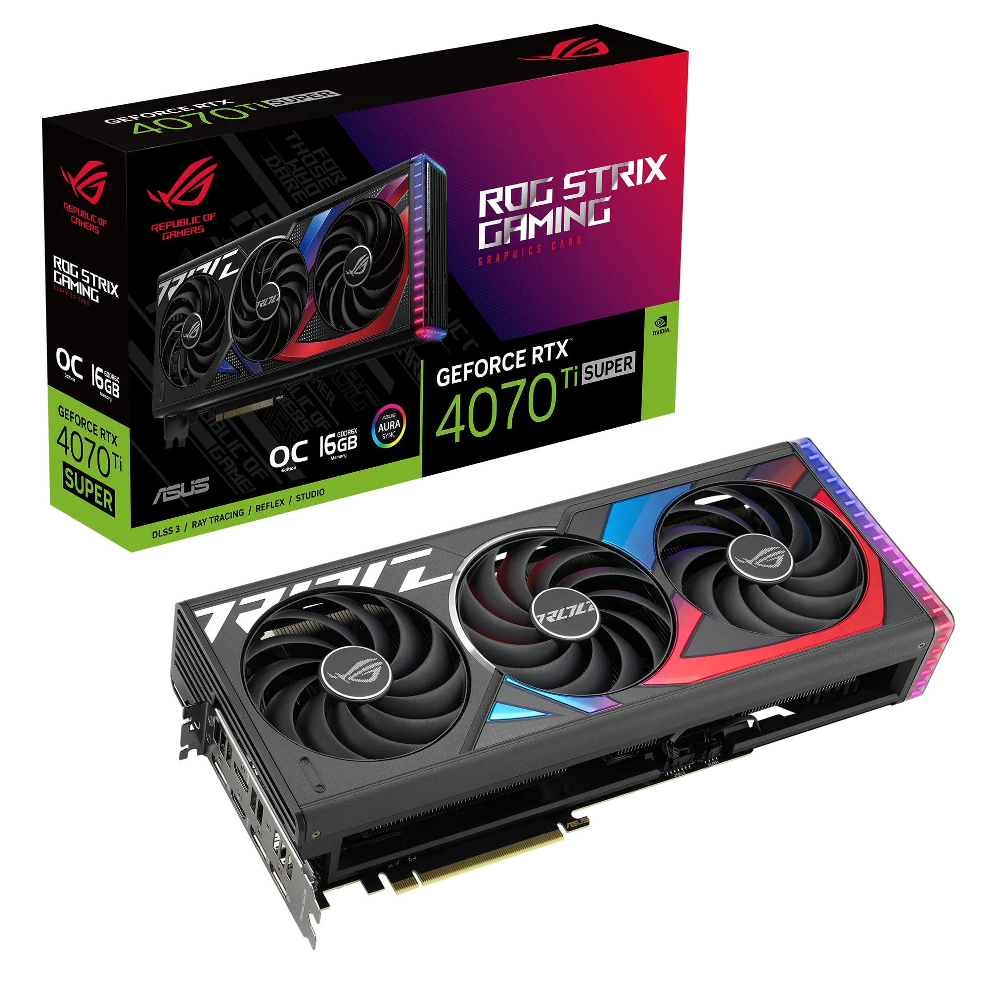 ASUS ROG -STRIX-RTX4070TIS-O16G-GAMING, GeForce RTX 4070 Ti SUPER, 16 GB, GDDR6X, 256 bit, 7680 x 4320 pixels, PCI Express 4.0