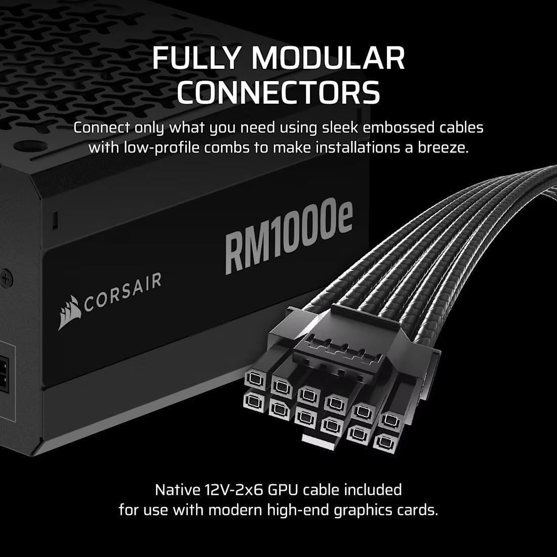 Corsair RM Series RM1000e _ 1000 Watt 80 PLUS Gold Fully Modular ATX PSU; ATX 3.1 and PCIE 5.1 ; 7yr Warranty