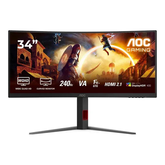 AOC-CU34G4Z Gaming Monitor|34 inch|VA QHD 3440 x 1440 240hz|1ms|HDMI DP|VESA|HAS|FreeSync Premium|3YR Warranty